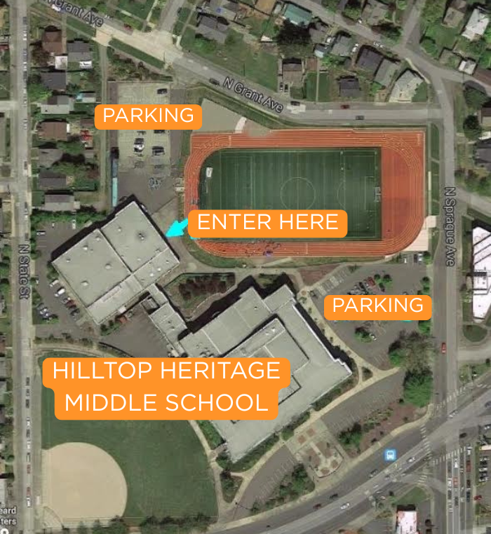 Overhead map image of directions to the hot shop at Hilltop Heritage Middle School