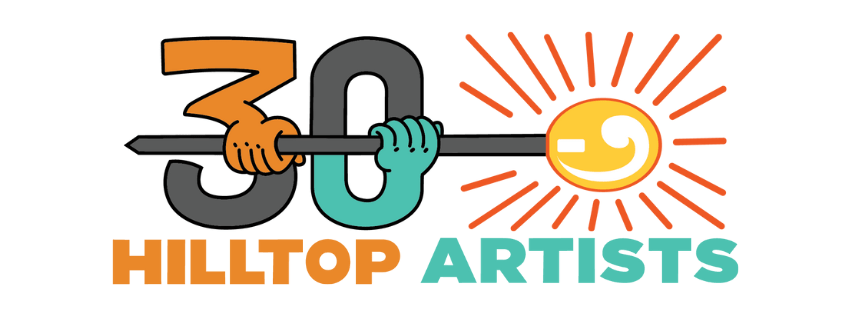 Stylized banner image announcing Hilltop Artists' 30th anniversary