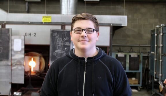 Hilltop Artist Julian in the hot shop.