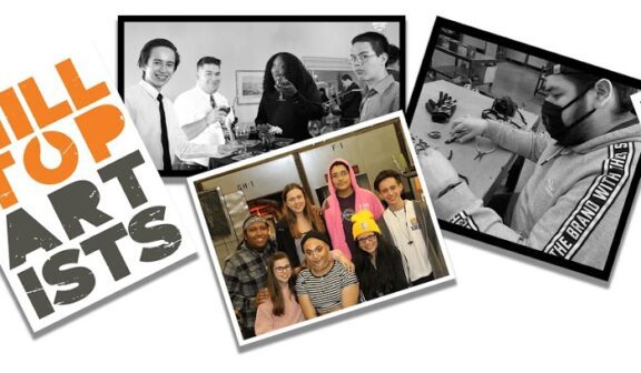 Photo collage of Hilltop Artists students Lynx, Zach, and Luis through the years.