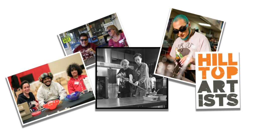Photo collage of Hilltop Artists students Lynx, Zach, and Luis through the years.