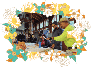 Artists Therman Statum and Nate Watson work with Hilltop Artists students at Pilchuck Glass School