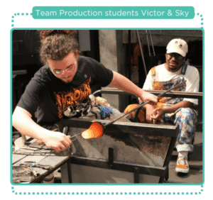 Team production students Victor and Sky work together in the MoG hot shop
