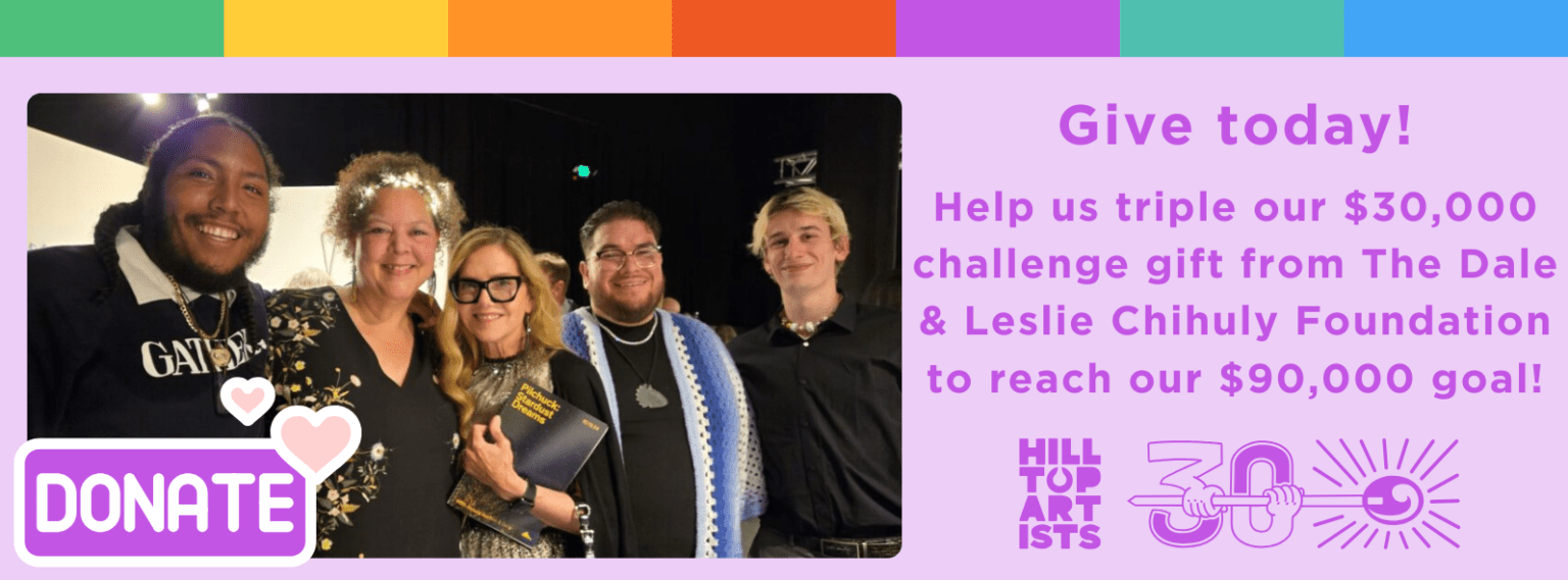 Photo of Hilltop Artists staff posed with Leslie Chihuly at the Pilchuck Gala