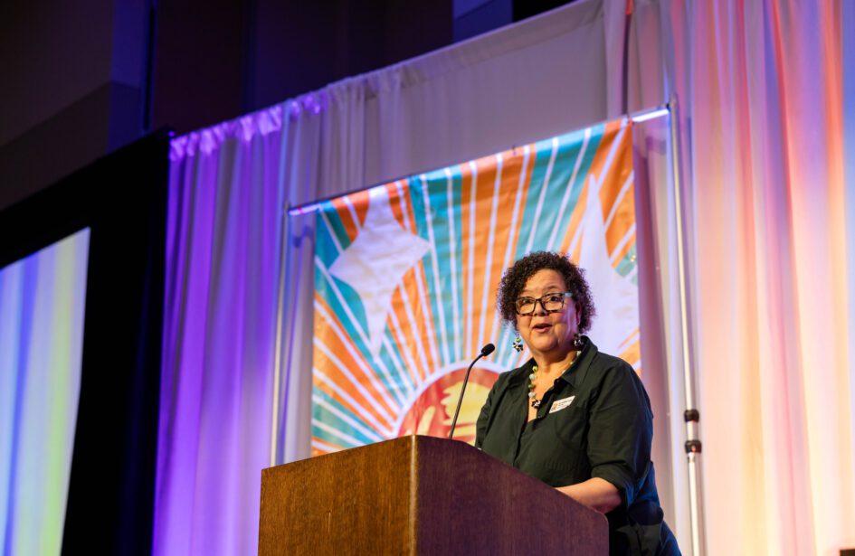 Photograph of Dr. Kim Keith speaking at the 2025 Better Futures Luncheon