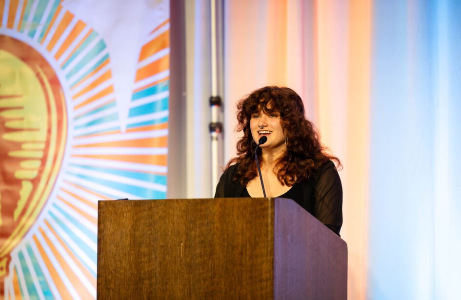 Photograph of student speaker Corey at the 2025 Better Futures Luncheon