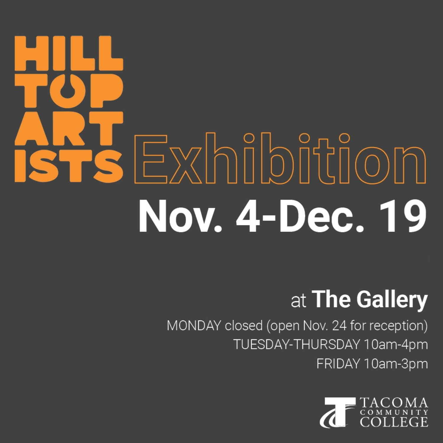 Event image for the Hilltop Artists Exhibition at Tacoma Community College from November 4 - December 19
