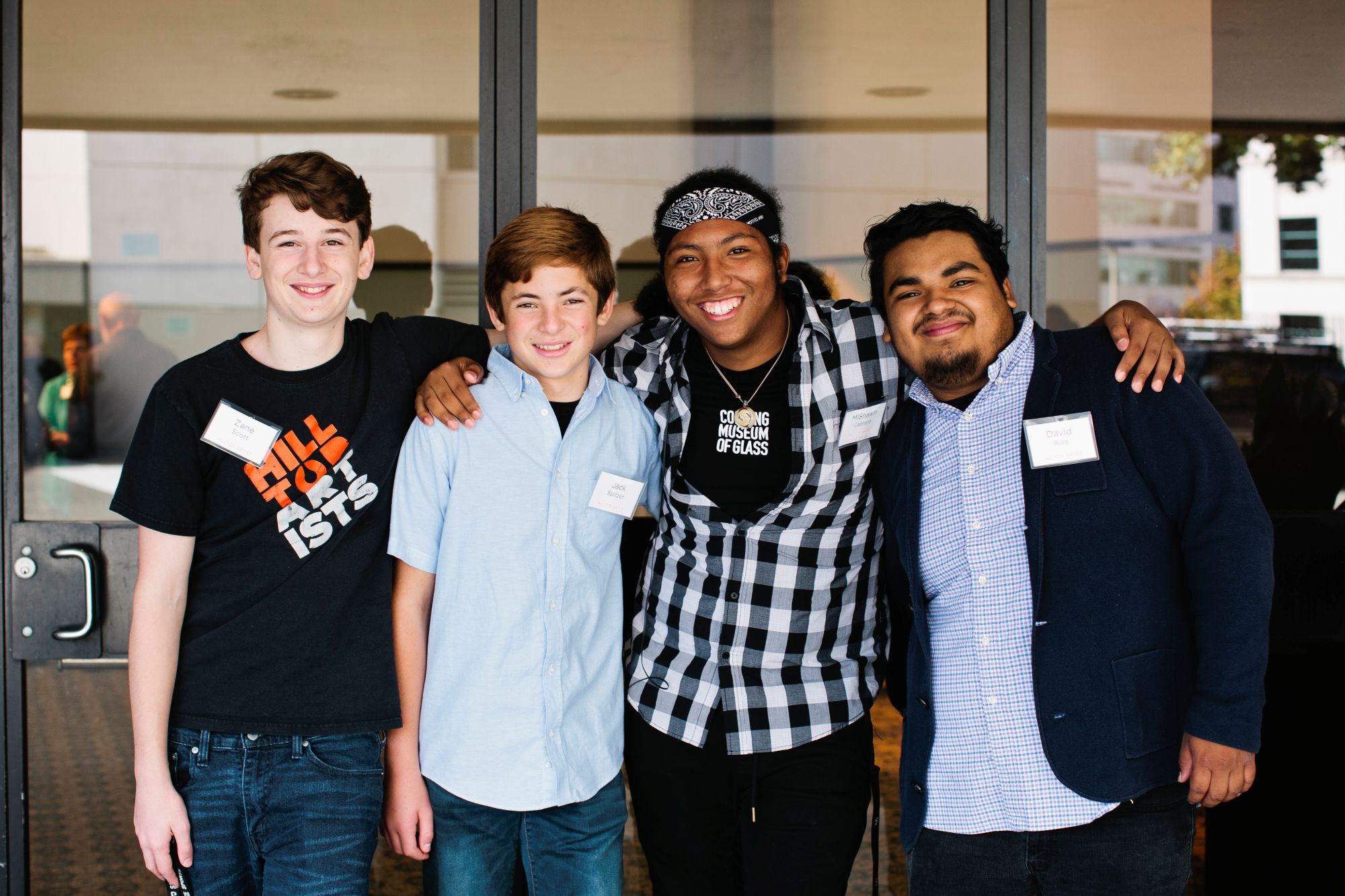 Hilltop Artists alumni Zane, Jack, MiShawn, and David at the Better Futures Luncheon 2016.